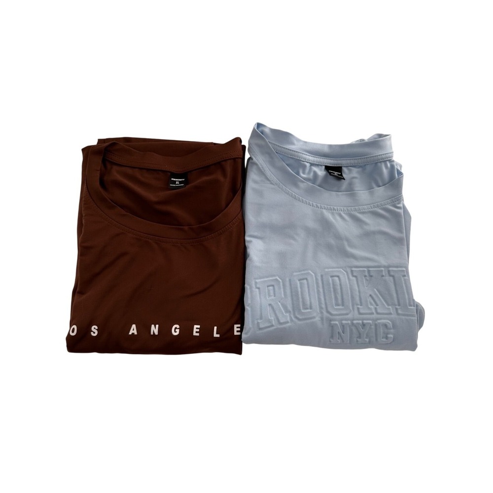 Manfinity XL Graphic T-Shirts 2-Pack Los Angeles & Brooklyn Casual Blue Brown